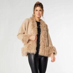 COCO + CARMEN MARLEY CARDIGAN WITH SHAGGY FAUX FUR